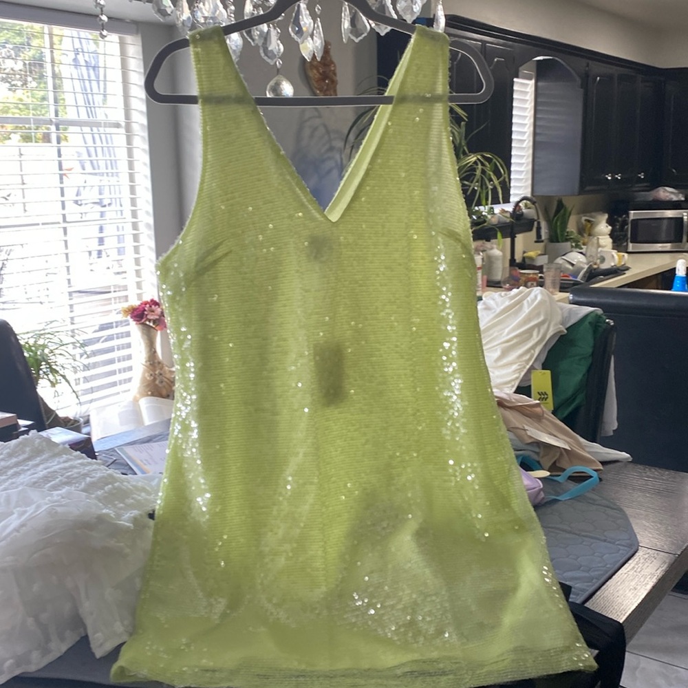 a new day Lime Sequin V-Neck Tank Dress